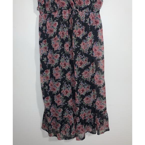 Motherhood Black Red Floral Maxi Dress Stretch Size L Baby Shower Nursing Dress - Picture 3 of 10